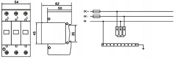 Ochronnik fotowoltaika PV DC 1000V(T2)3POrange